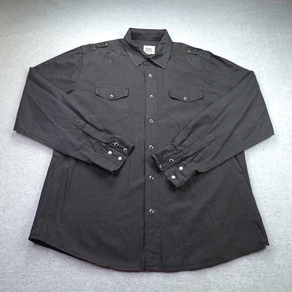 Paper Denim & Cloth Shirt Mens XL Black Military Utility Button Up Long Sleeve